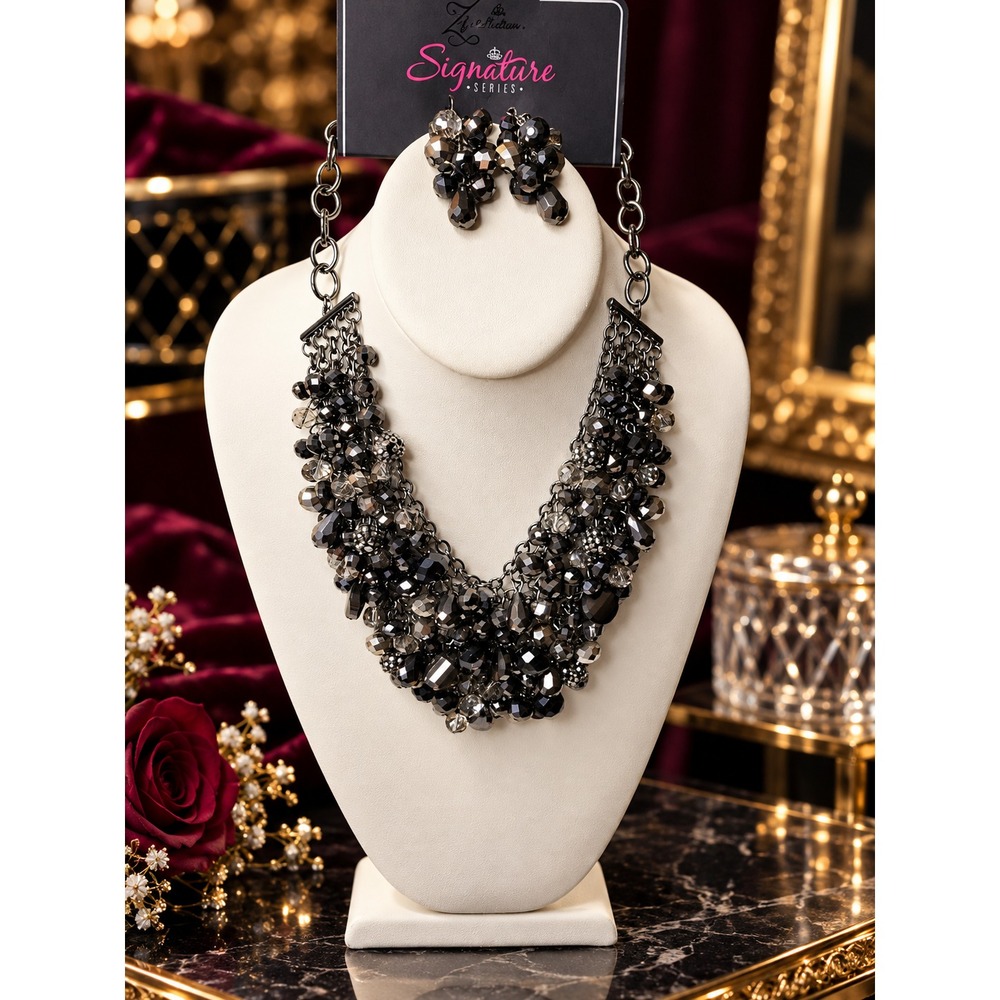 Paparazzi Zi Collection The Midas Black Hematite Beaded Statement Bib Necklace